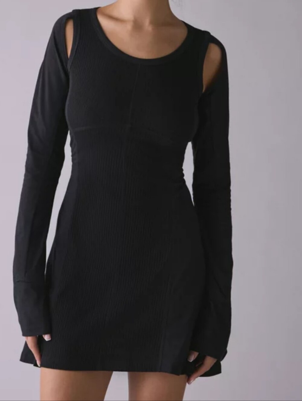 The Ragged Priest Black Cold-Shoulder Long Sleeve Mini Dress